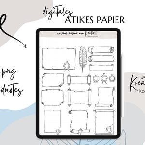 Digital sketchnotes, antique paper, GoodNotes, digital stickers, banners, text containers, digital post its, create worksheets