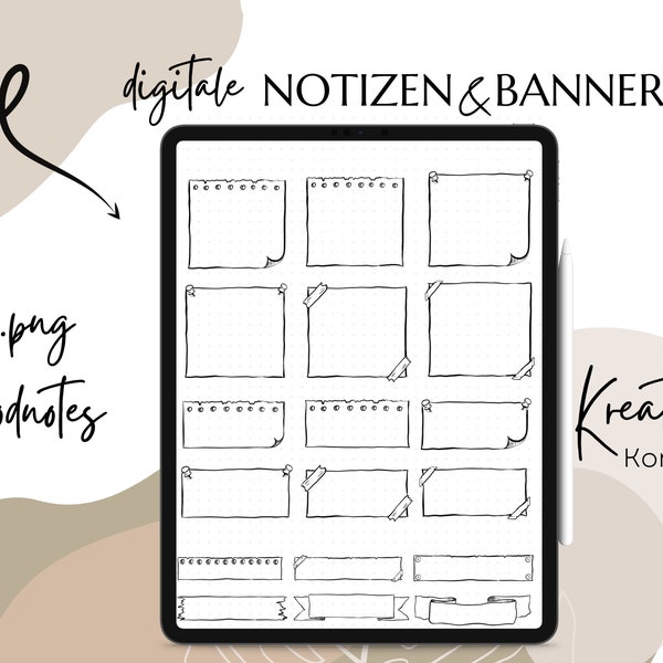 Digitale sketchnotes, GoodNotes, Digitale sticker, Banner, textcontainer, digital post its, Worksheet crafter, Arbeitsblatt erstellen