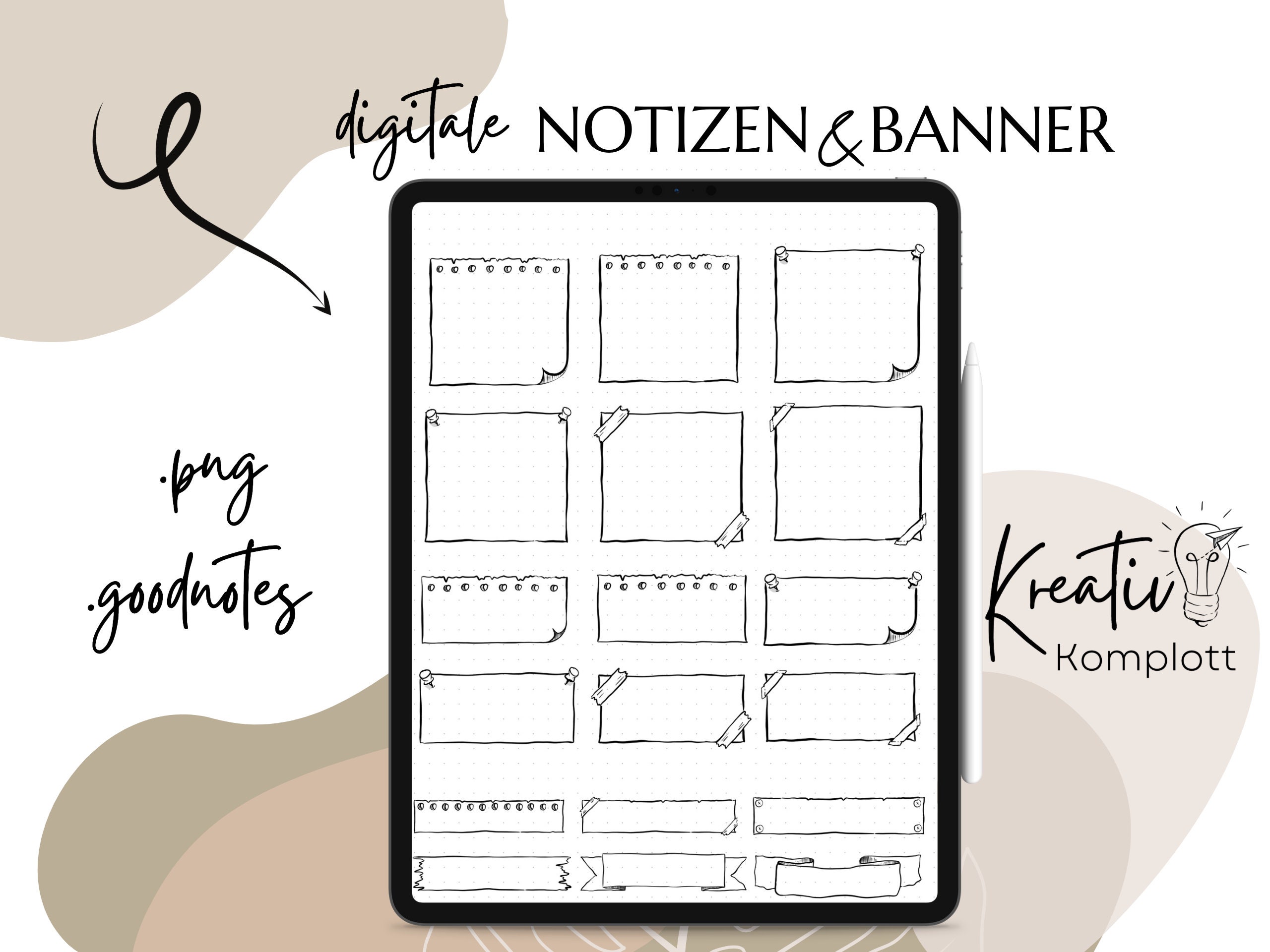 Digital sketchnotes, GoodNotes, digital stickers, banners, text containers, digital post its, worksheet crafter, create worksheet