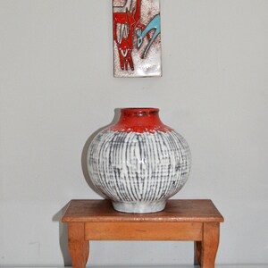 Jasba ceramic UFO vase by Jasba 70s RUNNING GLAZE red gray bulbous vase vintage mid century vase space age Jasba vase model 1124 22
