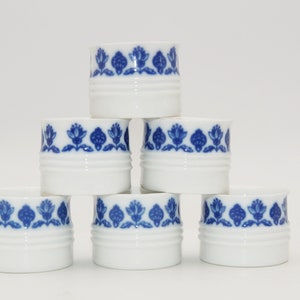 6 Melitta Jeverland Frisian blue EGG CUPS porcelain white / blue 60s 70s plates, Melitta tableware white blue
