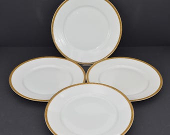 white dinner plates with gold rim 4 pieces Krautheim tableware white with gold rim plate, old Krautheim dinner plate white with gold rim Vintage