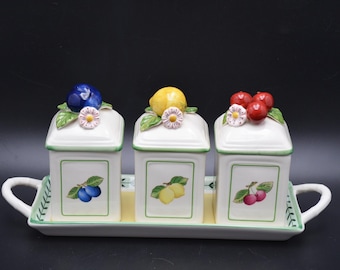 Villeroy & Boch French Garden Charm Jam Jars with Tray, French Garden Charm by Villeroy & Boch, Set of 4 Jars with Serving Tray