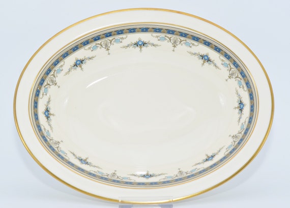 Minton Grasmere Fine Bone China Blue Flowers Gold Rim Oval Bowl