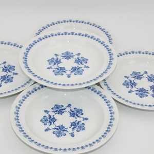 5 Melitta Jeverland Frisian blue SOUP PLATES Porcelain white / blue 60s 70s plates, Melitta tableware white blue