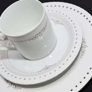 Coffee set 3 pcs Hutschenreuther Comtesse Constance porcelain with breakthrough, Coffee Trio Germany Hutschenreuther, discreet, minimalist