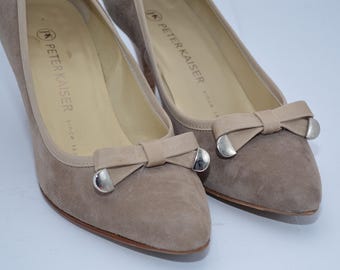Peter Kaiser Pumps Size 37, Vintage Leather Pumps With Bow Beige
