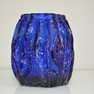 Blue bark glass vase Ingrid Glas vintage mid century 70s glass vase