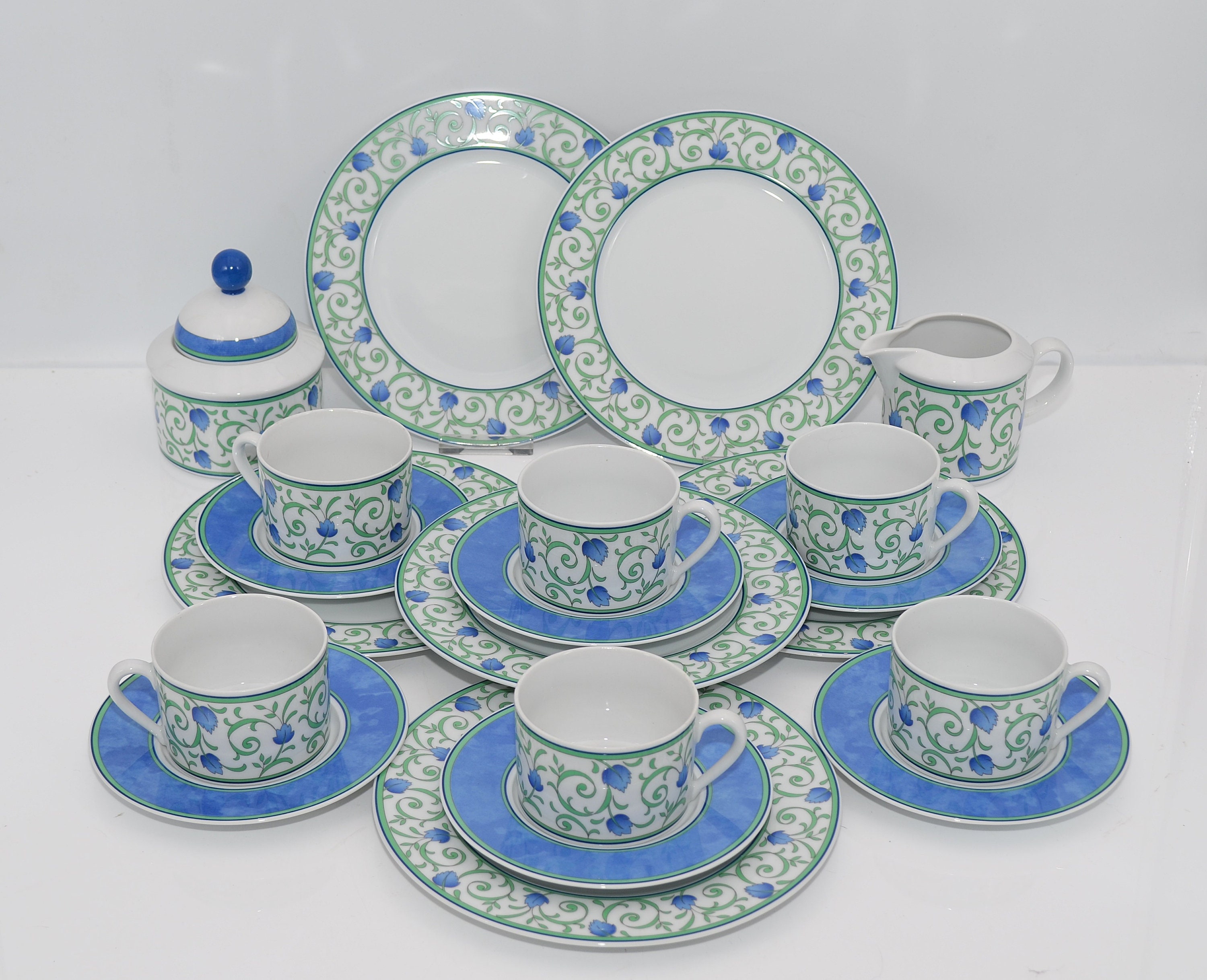 Flirt by R&B Geschirr blau grün , Kaffeeservice Flirt Ritzenhoff Breker grün blau , RB Flirt blau grün Geschirr Vintage , Kaffeeset Flirt RB