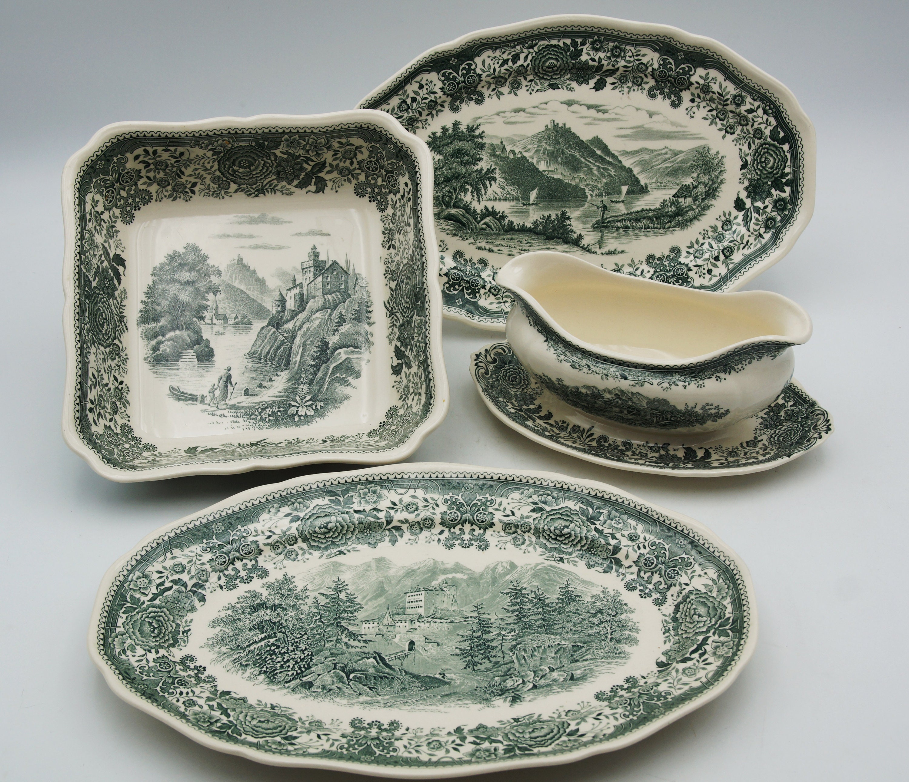 Villeroy Boch Burgenland Green Selection Serving Plate Sauce Boat