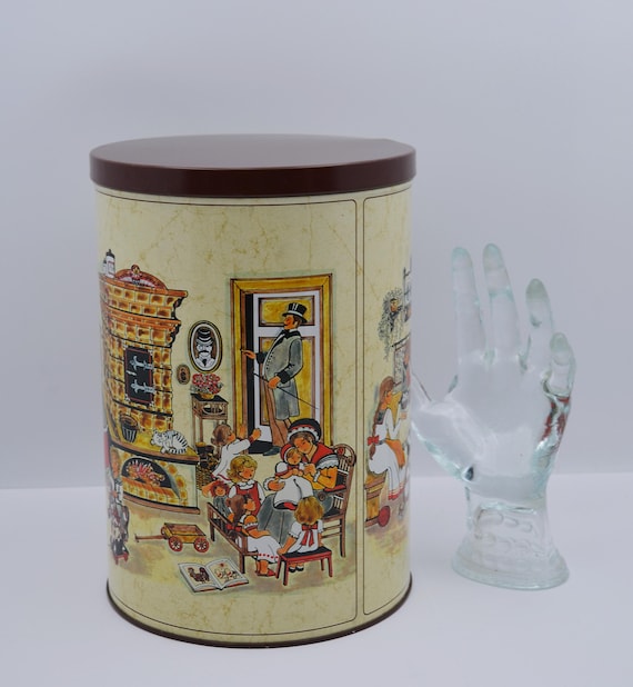 Runde große Blechdose FAMILY 1900, Vintage Home Deko Blechdose , Keksdose Vintage , Weihnachtsdeko Blechdose für Kekse , Weihnachtsbäckerei