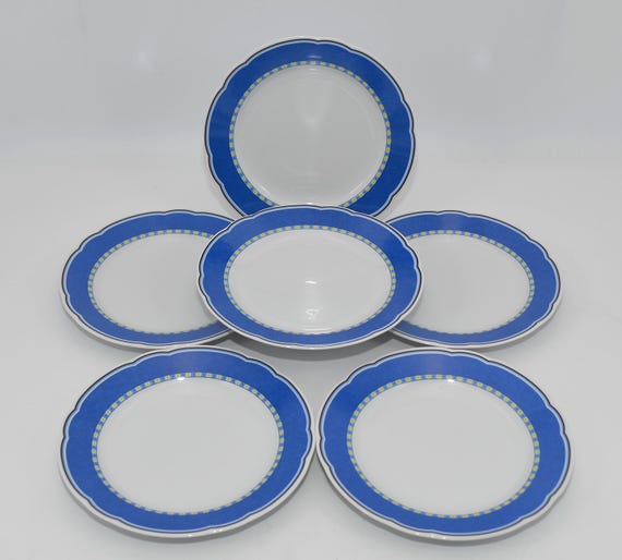 6 Kuchenteller Tchibo TCM Mainau Frühstücksteller , TCM Mainau Teller 6er Set , TCM Teller blauer Rand