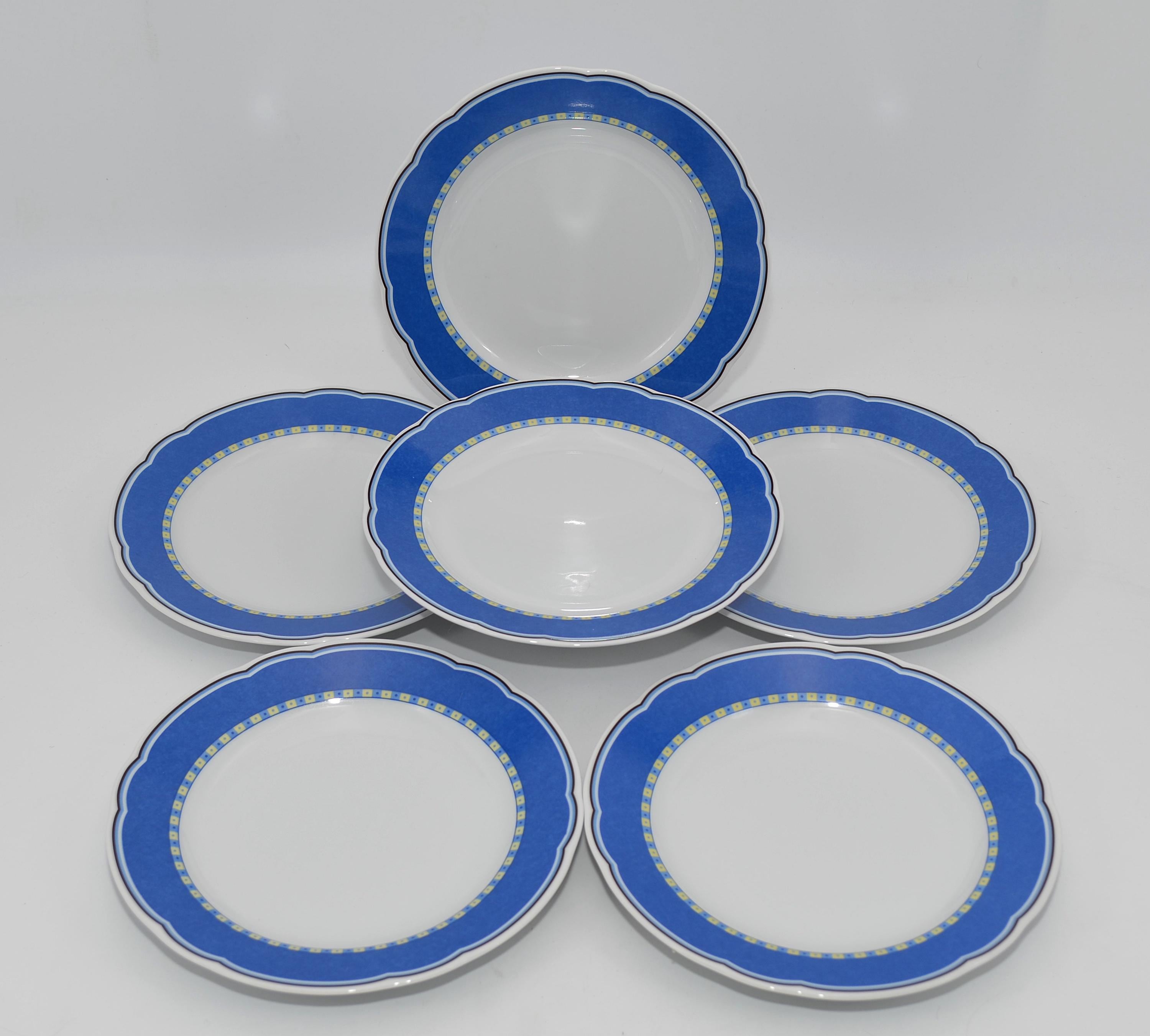 6 Kuchenteller Tchibo TCM Mainau Frühstücksteller , TCM Mainau Teller 6er Set , TCM Teller blauer Rand