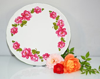Vintage Porzellan Kuchenplatte Tortenplatte Servierplatte  Platte 30 cm  Blumen Wildrose Rose