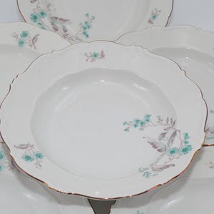 6 Vintage Suppenteller mit Goldrand und Blumen  , große Suppenteller aus den 50er , Mid Century tiefe Teller mit Blumen , Goldrand Geschirr