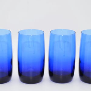 4 BLUE water glasses set, Mid Century water glasses, vintage long drink glasses in blue set of 4