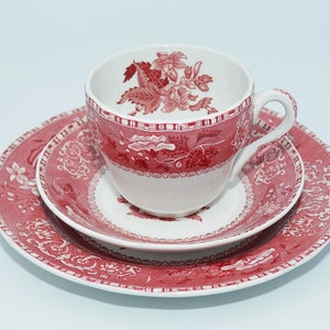 SPODE England pink Camilla cake plate coffee set coffee cup ceramic red white vintage SELECTION saucer country house shabby