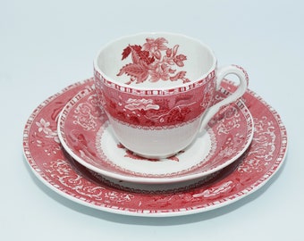 SPODE England pink Camilla cake plate coffee set coffee cup ceramic red white vintage SELECTION saucer country house shabby