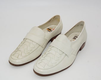 Herren Schweizer Fretz Men Weiße Leder Loafers Slip Gr.42 , weiße Lederschuhe Gr.42 Men Vintage , Herren Mokassin weiß aus Leder Gr.42 1/2