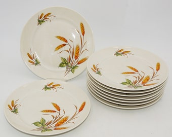 Breakfast plate cake plate with wheat decoration, Mitterteich breakfast plate with grain garden party tableware 9 pieces