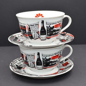 2 x XXL Tasse mit Teller Vintage , Jumbotasse mit Zeitungsdruck W-Germany Seltmann Weiden ,2 XXL Bürotasse mit Zeitung Dekor ,Jumbo Tasse