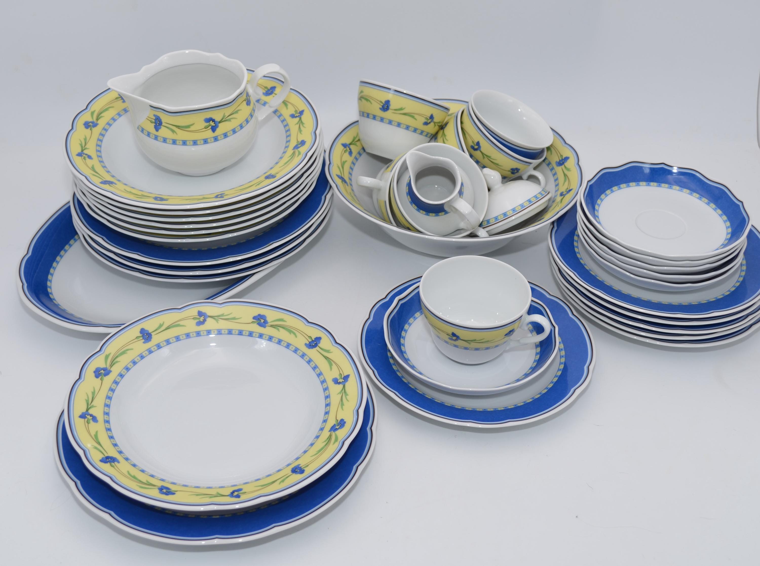 6 Kuchenteller Tchibo TCM Mainau Frühstücksteller , TCM Mainau Teller 6er Set , TCM Teller blauer Rand