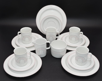 Servizio da caffè Thomas Trio di metà secolo per 5 persone, stoviglie Thomas con decorazioni grafiche, porcellana Thomas, set da caffè Thomas Trio con decorazioni grafiche