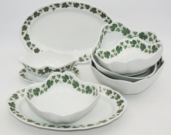 Hutschenreuther Vine Leaves Bowl, Hutschenreuther Maria Theresia Vine Leaves Serving Platter, Vine Leaves Sauce Boat, Vine Leaves Tableware Selection