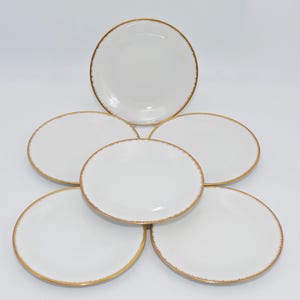 6 Salatteller mit Goldrand , Heinrich Anmut Flammgold Teller, 50er Jahre Goldrand Teller für Dessert  6er Set, Mid Century Goldrand  Teller