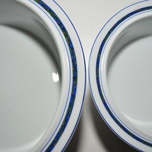 DANSK 2 bowl set bowls NEW SCANDIA white blue rim grid pattern vintage 90s