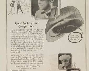 Original Vintage Ad for 1924 Charles S. Merton Co. - Air Cooled Tweed Cap