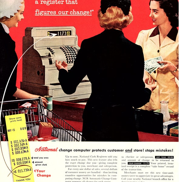 Original Vintage Advertising for 1949 National Cash Register That Tells Change