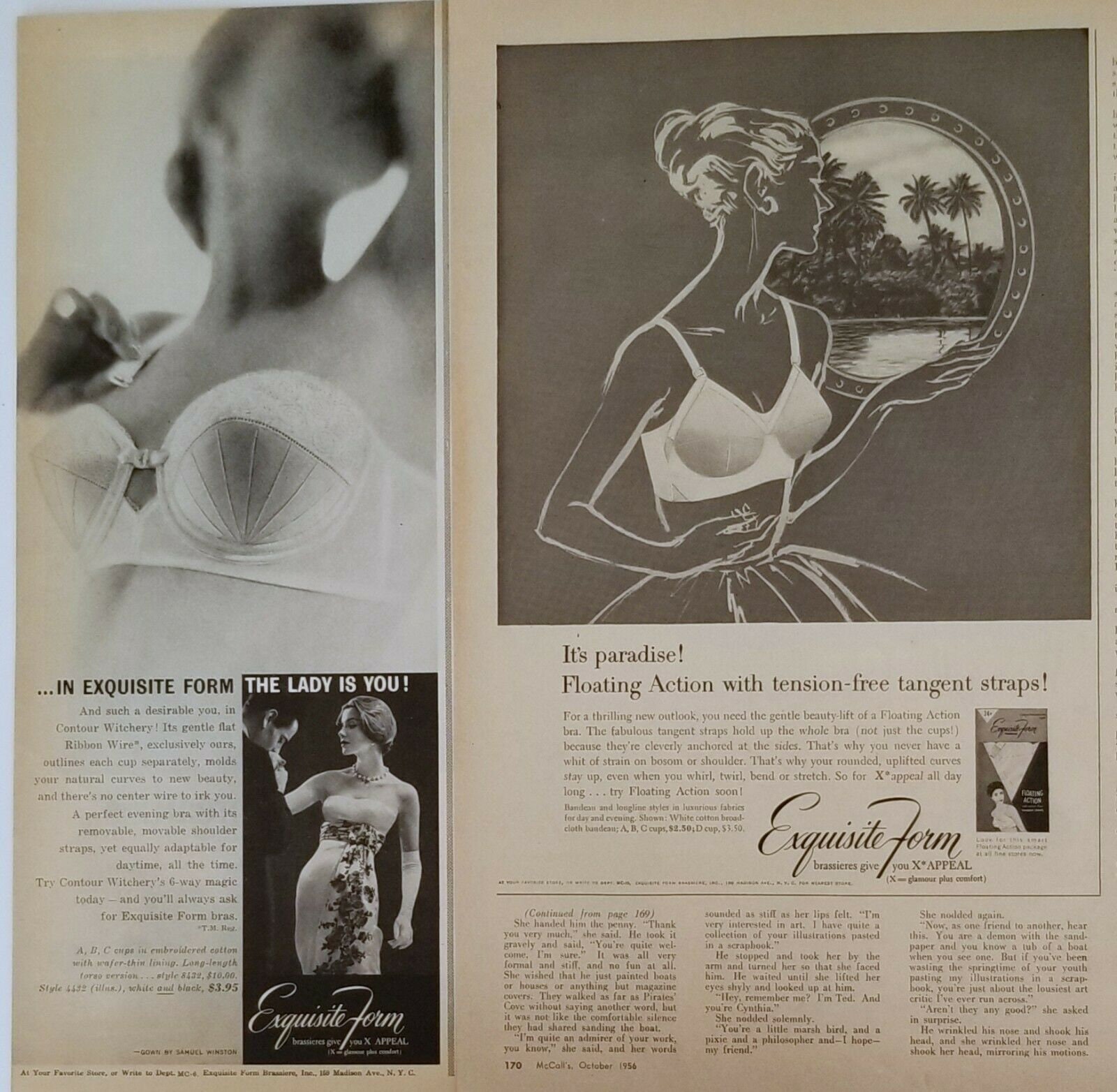 Vintage Lingerie Ads for 1950s 2 Exquisiteform Contour Witchery & Floating  Bras 