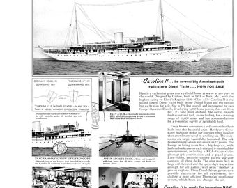 Original vintage advertisement for 1938 famous giant yacht caroline ii