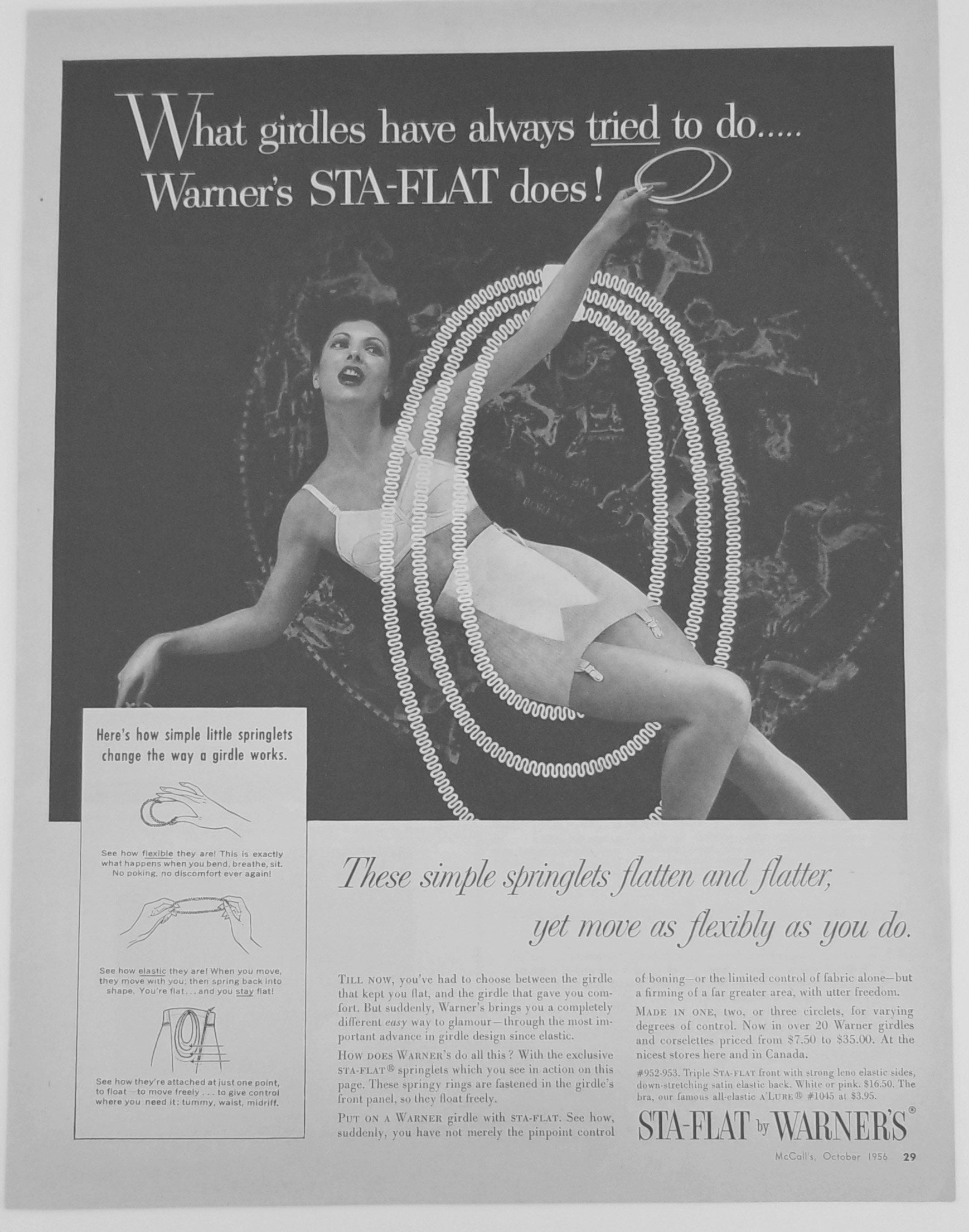 1961 women's double play girdle garters Warner's makes tummy behave vintage  ad