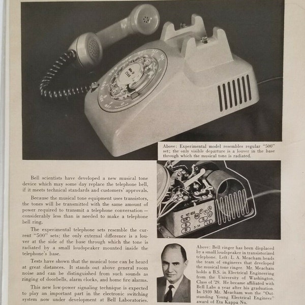 Vintage Ad for 1958 Bell Telephone System Transistorized Musical Tone Telephone