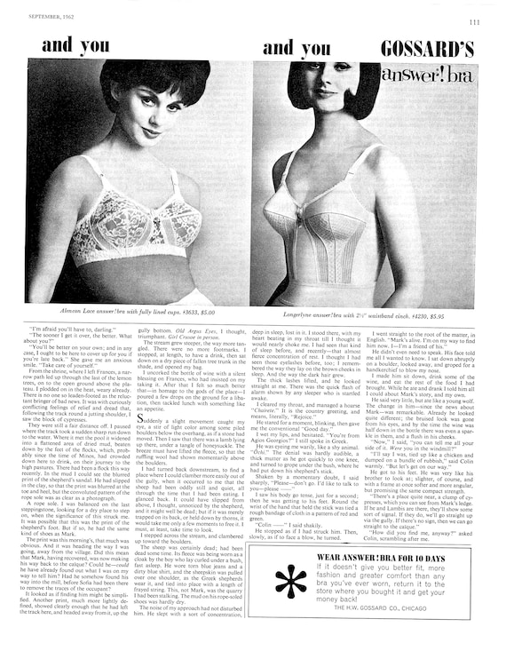 Original Vintage Advertising for 1962 Gossard Bras 2 Pages -  Canada