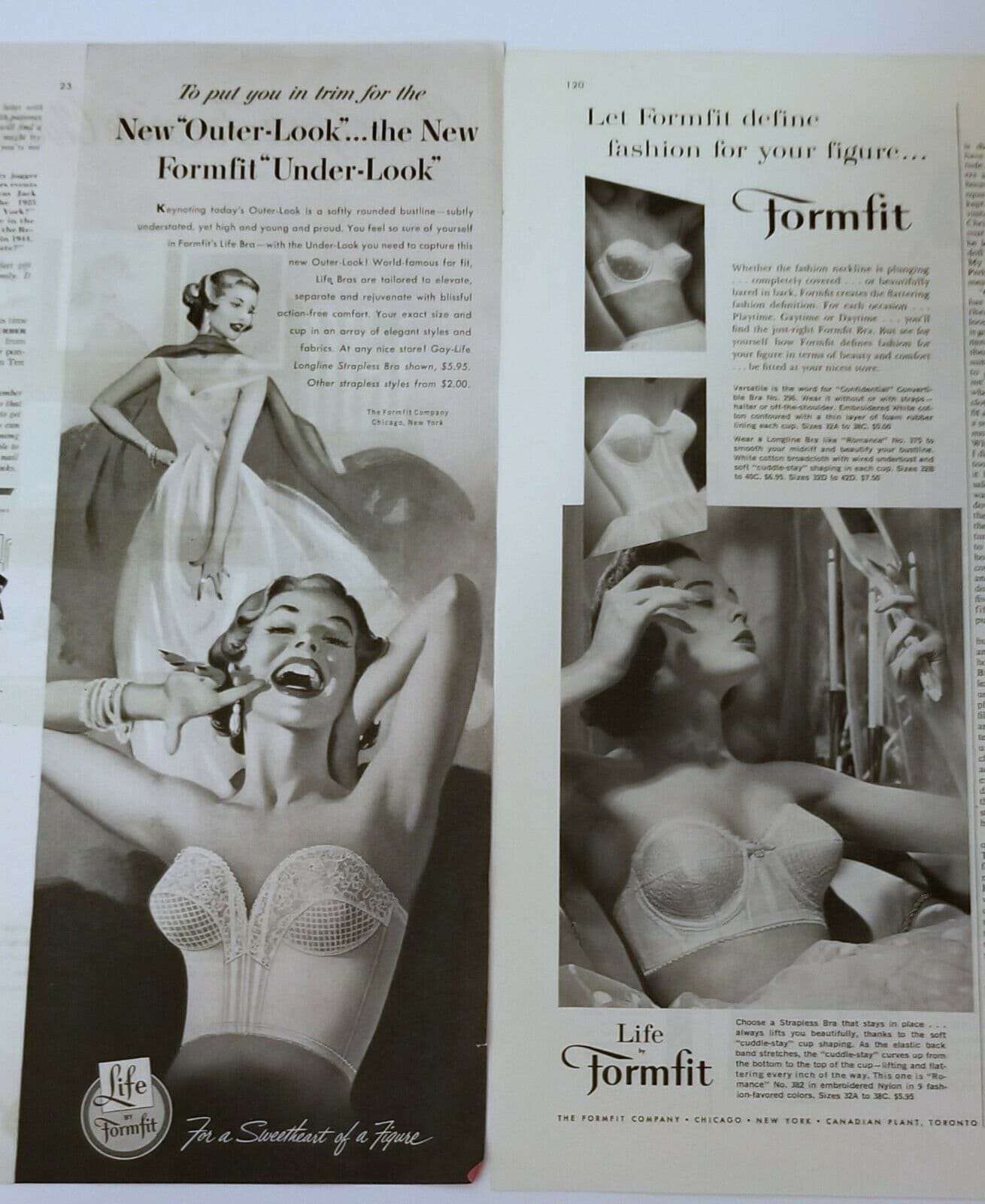 Vintage Lingerie Ads for 1953 & 1957 Formfit's Life Bra New Longline  Strapless -  Finland