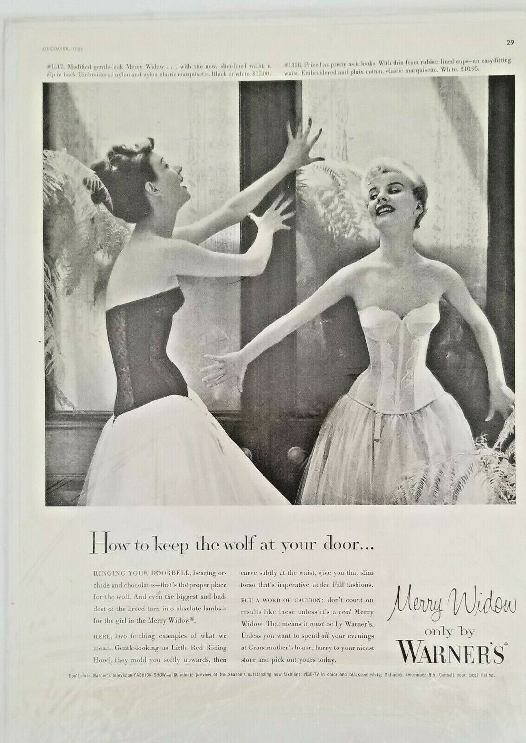 Original Vintage Lingerie Advertisement for 1956 Warner's Merry Widow Long  Bra -  Canada