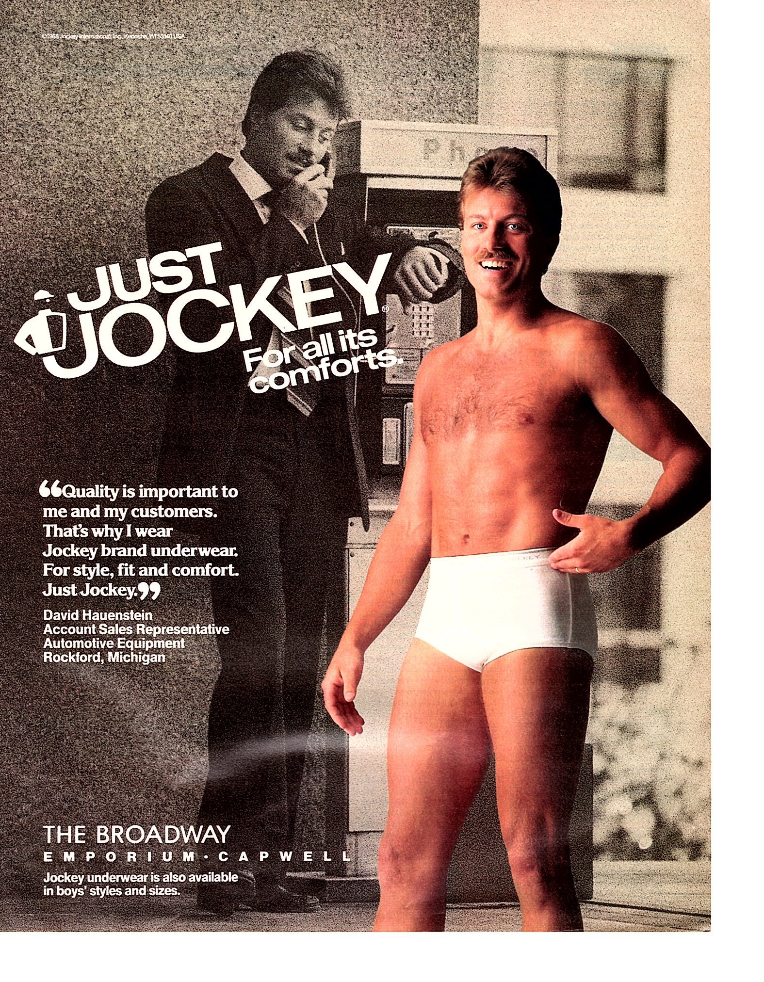 1988 Just Jockey Underwear Men's Brief Michael Hoy vtg print ad  advertisement