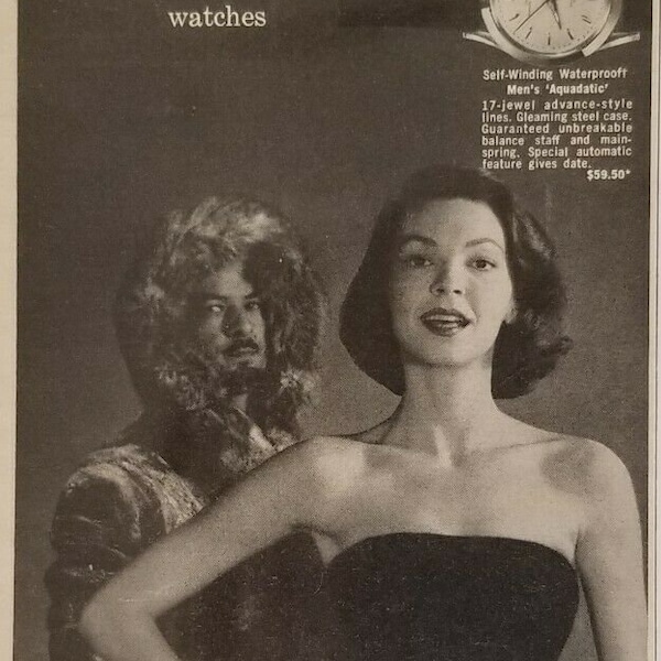 Original Vintage Ad for 1956 CROTON Nivada-Grechen Sea Nymph Watch Self-Winding