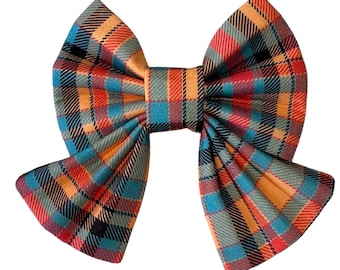 Fall Plaid Dog Sailor Bow Tie: Slides Over Collar