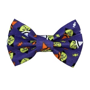 Halloween Pet Bow Tie: Witches on Purple, Slides on Collar