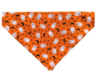 Halloween Dog Bandana: Ghost Print, Over the Collar, Personalized Option
