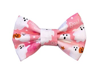 Halloween Pet Bow Tie: Pink Ghost Dog Collar Bow