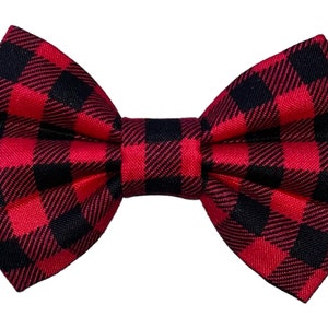 May include: Red and black plaid bow tie.