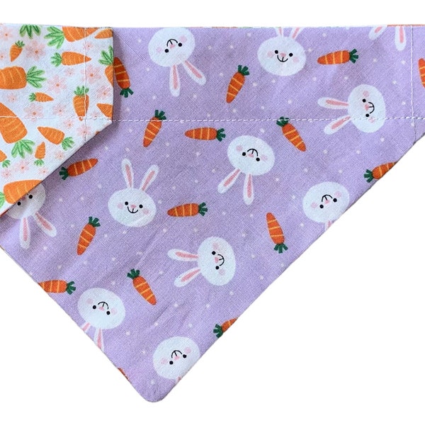 Easter Dog Bandana - Easter Bunny and Carrot Dog Bandana - Over the Collar - Option to Personalize - Reversible - Easter Cat Bandana