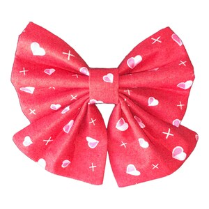 Valentines Day Red with Hearts Pet Sailor Bow Tie - Dog Bow Tie - Cat Bow Tie- Puppy Gift - Slides Over The Collar -