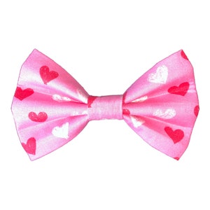 Valentine&#39;s Day Pink with Hearts Pet Bow Tie - Dog Bow Tie - Cat Bow Tie- Puppy Gift - Slides Over The Collar -