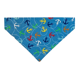 Dog Bandana - Boating - Beach - Nautical - Anchors - Over the Collar - Option to Personalize - Two-Sided  - Cat Bandana